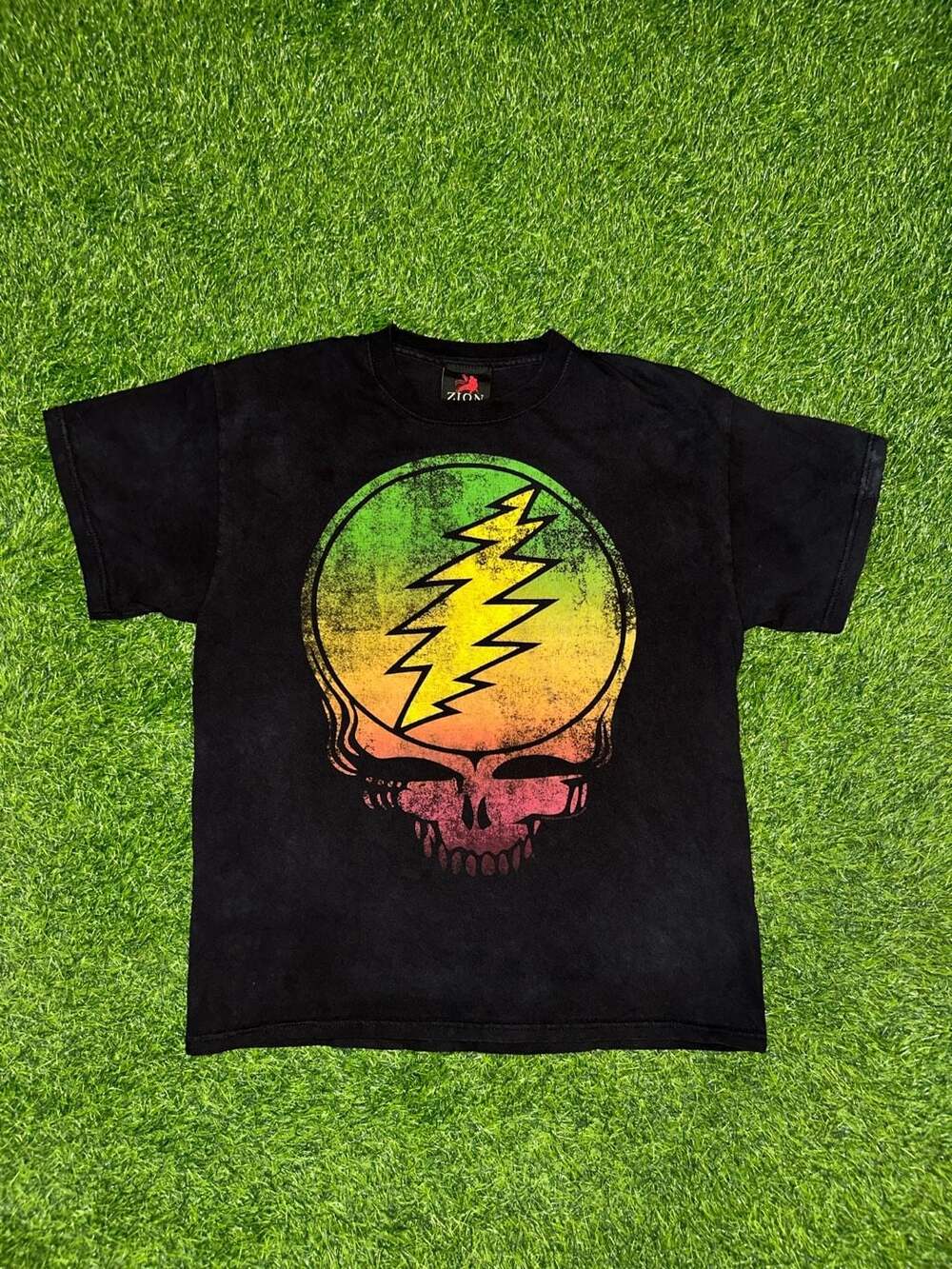 Zion Grateful Dead Rasta Skull Graphic T-Shirt Black Size M